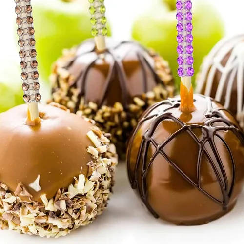 Vista 8 de Bling Candy - Palitos de manzana con diamantes de imitación de 6 pulgadas, brochetas puntiagudas de madera para mesa de postre, fiesta de té