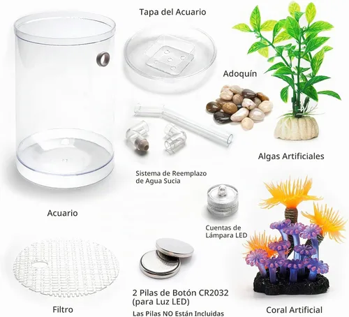 Vista 6 de Betta Fish Tank, acuario 360 con luz LED, pecera de 1 galón, kit de iniciadores de pecera pequeña, limpieza automática de tanque de peces beta como