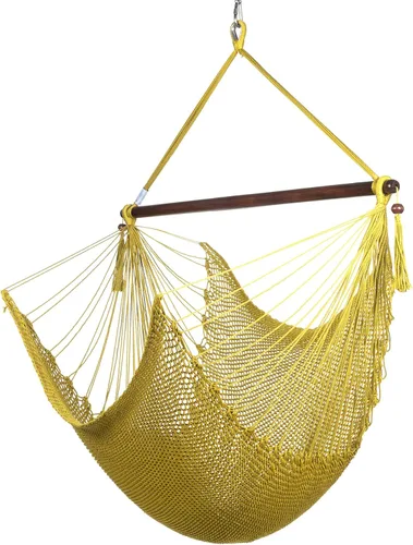 Vista 15 de Larga silla hamaca grande caribeña con reposapiés, 48 pulgadas, poliéster, silla de colgar., Verde