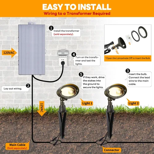 Vista 8 de Gardenreet Luz de Inundación de Latón Sólido - Luz de Lavado de Pared LED de Bajo Voltaje, 12V Impermeable para Exterior con Conexión Directa