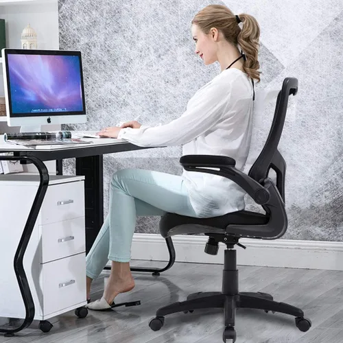 Vista 4 de Silla de oficina ergonómica silla de escritorio de malla para computadora con soporte lumbar brazos abatibles giratorios ajustables a media espalda