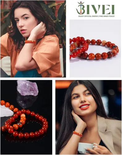 Vista 4 de Bivei Natural Gemstone Semi Precious Healing Crystals Handmade Stretchy Round Beads Bracelet, Enhance Positive Energy