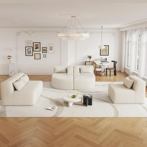 Vista 3 de P PURLOVE Sofá modular modular combinado, 4 sofás combinados, tapizado moderno con 2 tumbonas y 5 almohadas traseras para sala de estar, oficina