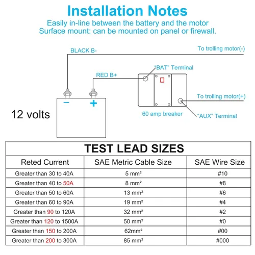 Vista 6 de Generic Disyuntor impermeable de 50 amperios, portafusibles, disyuntor de audio, con reinicio manual, 12V-48V CC, 30A-300A, para sistema de audio
