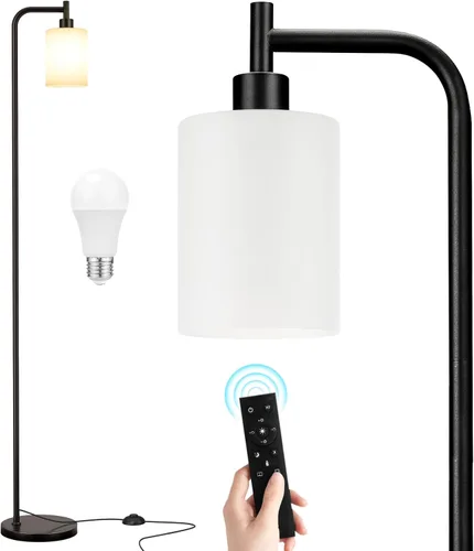Vista 22 de Ziisee Lámparas de pie para sala de estar, lámpara de pie industrial con pantalla de vidrio, lámpara de pie blanca moderna con bombillas LED