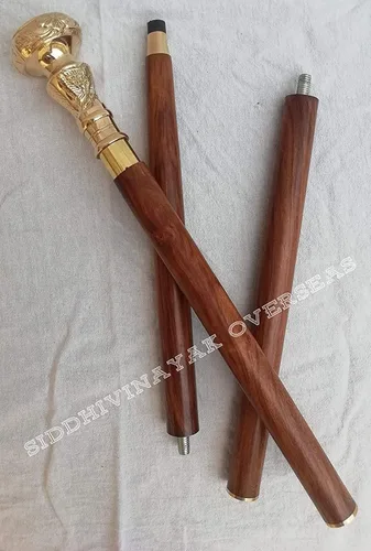 Vista 4 de Vintage Brass Handle Victorian Telescope Fold able Wooden Walking Stick Walking Cane Ideal Gift