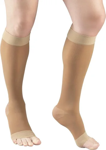Vista 5 de Truform Medias de compresión transparentes, 15-20 mmHg, longitud hasta la rodilla para mujer, punta abierta, 20 denier, beige, talla S