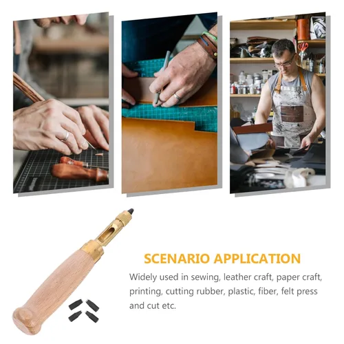Vista 7 de Healifty Juego de 6 perforadores japoneses ajustables para trabajo de cuero y encuadernación con mango de madera, herramienta para perforar papel
