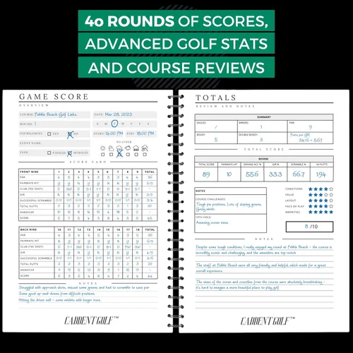 Vista 3 de Libro de registro - Cuaderno de golf encuadernado con alambre y libro de puntuación de golf - Diario de golf y libro de registro - 150 páginas