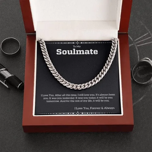 Collar de cadena cubana to My Soulmate, collar de esposo, collar para novio de novia, esposo, collar de cadena cubana para esposa, collares de