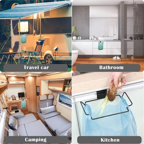 Vista 7 de Soporte Grande de Acero Inoxidable para Bolsas de Basura para Puertas y Armarios de Cocina, Negro