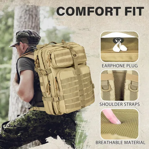 Vista 5 de Himal - Mochila táctica militar – Mochila grande de 3 días de asalto del ejército Molle, 40L