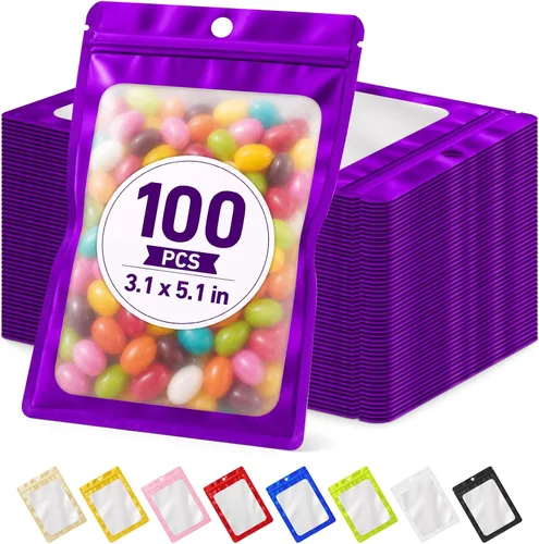 Vista 65 de 100 bolsas de Mylar resellables, bolsa pequeña a prueba de olores Oro claro