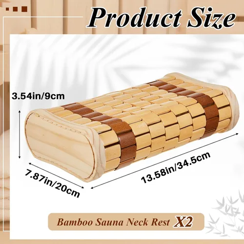 Vista 2 de Soaoo 2 almohadas de sauna de bambú para el cuello, almohada de respaldo de sauna, almohada cervical de madera, accesorios de sauna, reposacabezas