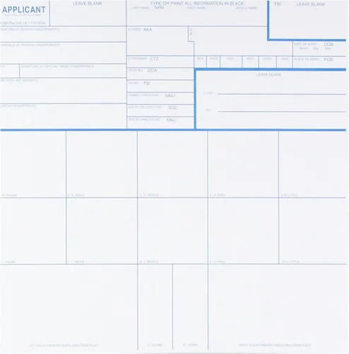 Federal Bureau of Investigation Tarjetas de huellas dactilares CS-10PK, solicitante Fd-258, paquete de 10