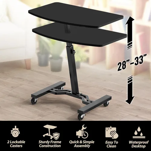 Vista 4 de SHW Carrito móvil con ruedas de altura ajustable para laptop con ajuste de altura de 28 a 33 pulgadas, color negro