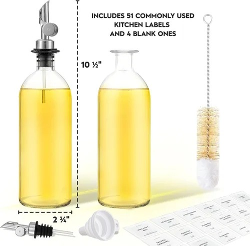 Vista 3 de Botella dispensadora de aceite de oliva para cocina, 16.9 onzas líquidas, paquete dorado y plateado