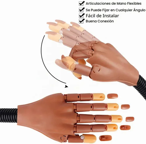 Vista 3 de Mano de práctica para uñas acrílicas, kit de manos manicanas falsas flexibles para práctica de entrenamiento de uñas, mano de maniquí de uñas