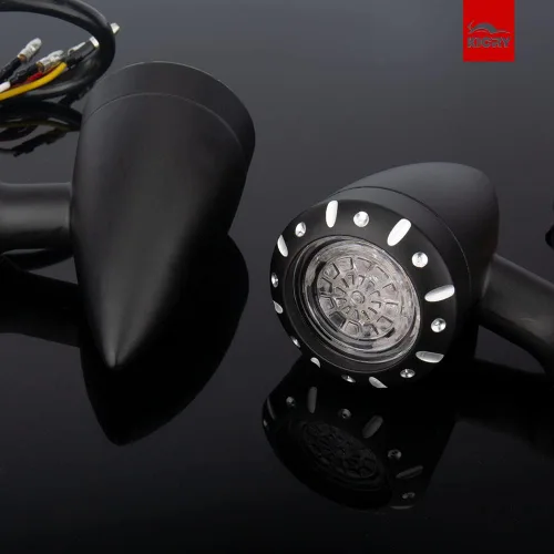 Vista 3 de Luz de señal de giro trasera tipo bala para motocicleta, 4 cables, indicador LED compatible con Chopper Bobber Harley Softail Iron Cruiser Honda