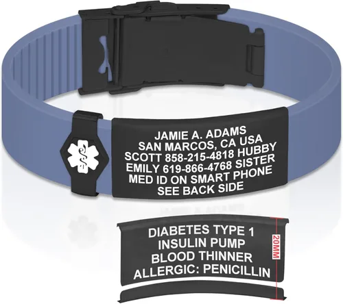 Vista 86 de Divoti Pulsera de identificación de alerta médica grabada personalizada, grabado láser de doble cara (hasta 9 líneas), pulsera de silicona ajustable
