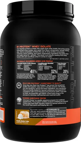 Vista 3 de Rule 1 R1 Proteína aislada de suero – con 0.88 oz de proteína y 0.18 oz de BCAA exclusivamente de fuentes aisladas e hidrolizadas