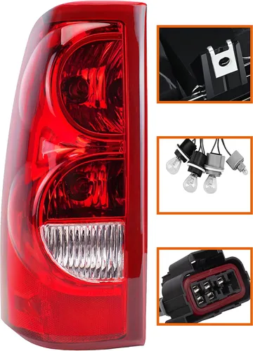 Vista 2 de KYBOLT Conjunto de luz trasera para Chevy Silverado 2003-2006, repuesto rojo/transparente, estilo OE, lámpara de freno trasera con bombilla y juego