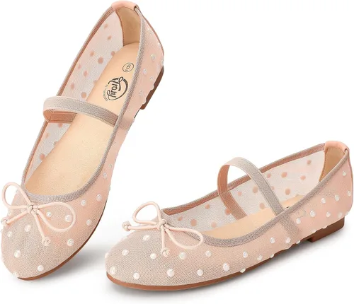 Trary Cavie - Zapatos planos de ballet para mujer, zapatos Mary Jane para Malla Nude