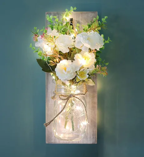 Vista 6 de Decoración rústica de pared con luces LED para el hogar, cocina, casa de campo, baño y sala de estar. Decoración de diseño artístico gris desgastado