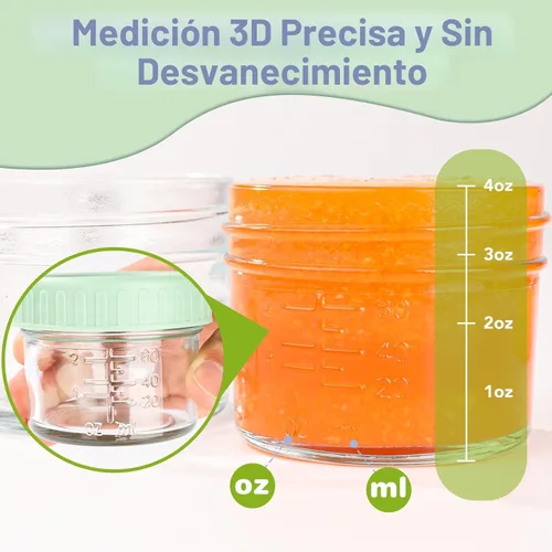Vista 5 de RowinsyDD Paquete de 8 recipientes de vidrio para almacenamiento de alimentos para bebés, tarros de comida para bebés a prueba de fugas de 4 onzas