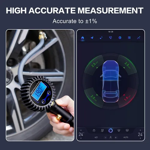 Vista 2 de Medidor digital de presión de neumáticos con inflador, portabrocas de aire resistente de 250 PSI y accesorios de compresor con acoplador de conexión