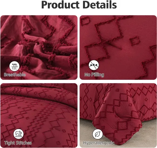 Vista 5 de JML Juego de edredón tamaño King, juego de edredón de 3 piezas con 2 fundas de almohada, juego de ropa de cama de jacquard con patrón geométrico