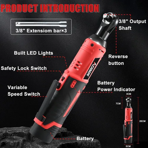 Vista 6 de AOBEN Llave de trinquete eléctrica inalámbrica con juego de 83 piezas de 1/4" a 3/8" de impacto, llave eléctrica de 12V con velocidad variable