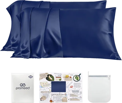 Vista 32 de PROMEED Funda de almohada de seda negra de grado 6A+ con cremallera, 23 fundas de almohada de seda de morera natural Momme para cabello y piel, Negro