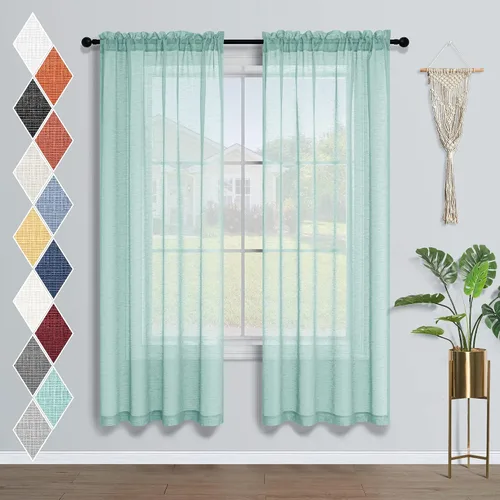 Mrs.Naturall Cortinas traslúcidas color verde menta, ligeramente texturizadas, costeras, de verano, para sala de estar, dormitorio, casa de playa