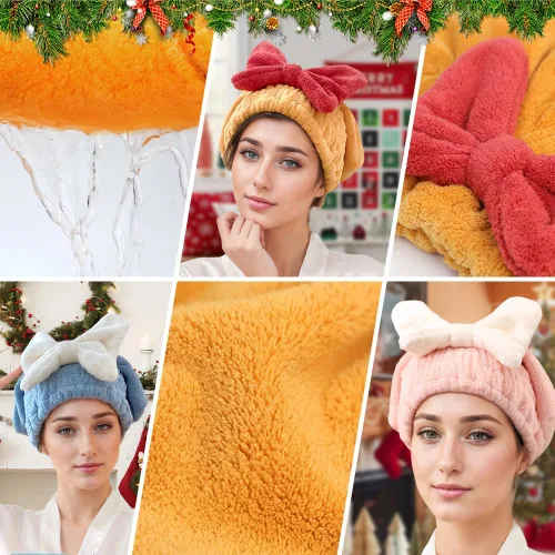 Vista 6 de 2 piezas de toalla absorbente para envolver el cabello húmedo, toalla de pelo de microfibra para mujer de secado rápido y engrosada, toallas de pelo