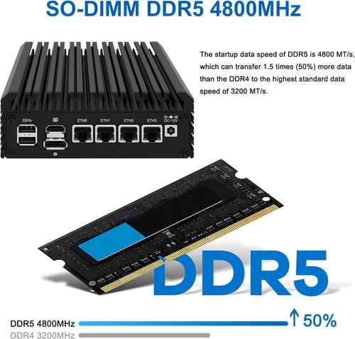 Vista 6 de Aparato de cortafuegos de 2.5GbE Mini PC, Intel N100 de 12ª generación (3.4 GHz) 4xIntel I226V Nics sin ventilador Mini enrutador de computadora