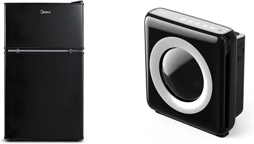 Midea Mini refrigerador de 3.1 pies cúbicos con congelador con purificador de aire Coway Airmega True HEPA con modo automático y monitoreo de