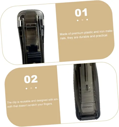 Vista 8 de STOBOK 1 juego de grapadoras sin marcas, grapadora resistente, dispensador de cinta blanca, clips de metal, grapadora transparente resistente