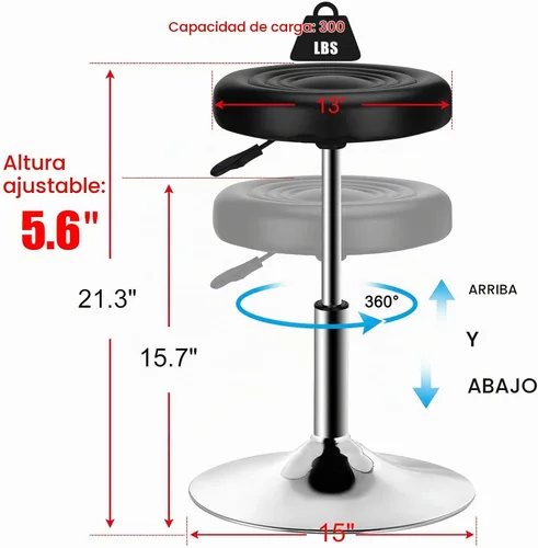 Vista 2 de QiCheng & LYS - Taburete redondo de oficina, altura ajustable, taburete de 360 grados, para oficina, hogar, cocina, belleza, taburete sin ruedas