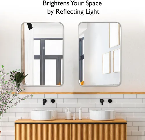 Vista 7 de Design House Isla - Espejo rectangular para pared, 30 pulgadas de alto x 20 pulgadas de largo, marco de metal moderno, para sala de estar