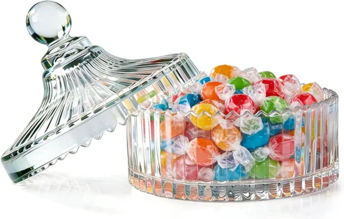 Vista 10 de ComSaf Plato de cristal para dulces con tapa, tarros pequeños de 9 onzas con tapa para escritorio de oficina, plato de dulces cubierto