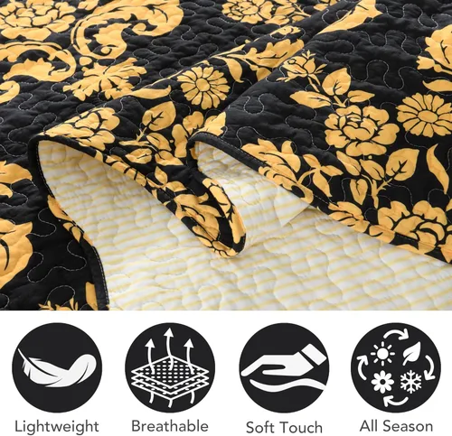 Vista 7 de Juego de edredón 100% algodón tamaño Queen, colcha floral suave prelavada, juego de ropa de cama ligera de 3 piezas para todas las estaciones, ropa