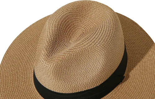 Vista 4 de Lanzom Women Wide Brim Straw Panama Roll up Hat Fedora Beach Sun Hat UPF50