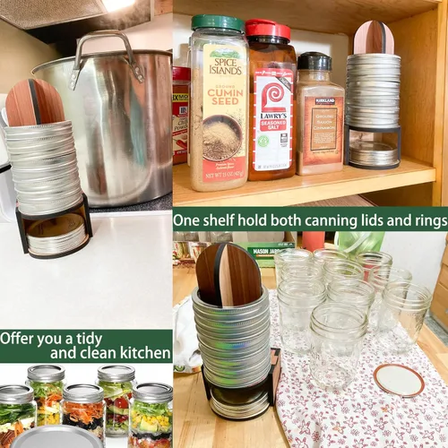 Vista 4 de Organizador de tapas de tarro de masón, almacenamiento de tapas de tarro de masón, soporte de tapa de conservas de madera para almacenar tapas