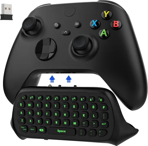 MoKo Green Backlight Keyboard for Xbox One Controller, Xbox Series XS, Wireless Gaming Chatpad Keypad with USB Receiver&3.5mm Audio Jack, Xbox