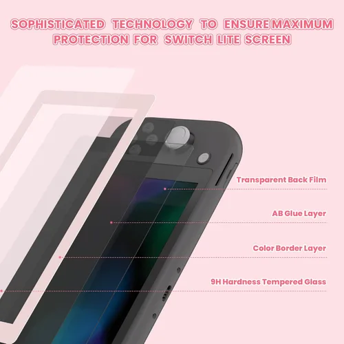 Vista 2 de eXtremeRate 2 Pack Cherry Blossoms Pink Border Transparent HD Clear Protector Film, Tempered Glass Screen Protector for Nintendo Switch Lite
