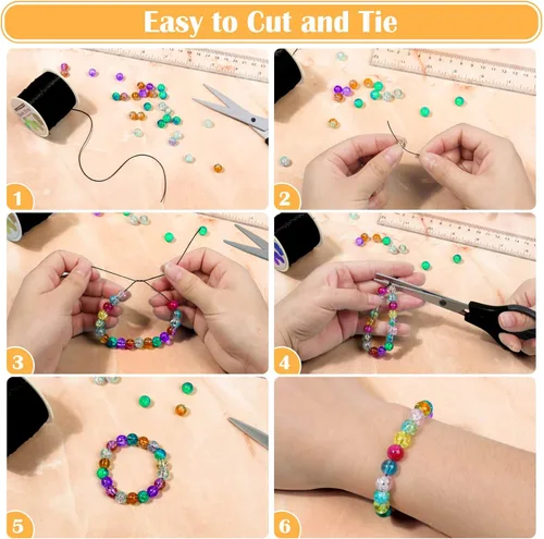 Vista 5 de Cuerda elástica negra Paxcoo, cordón elástico para cuentas para pulseras, collares, fabricación de joyas y suministros para enhebrado