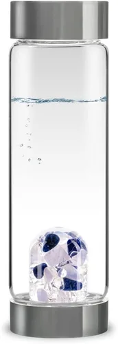 Vista 18 de VitaJuwel ViA ADORE - Botella de agua de cristal con piedra lunar, cuarzo rosa y cuarzo transparente para amor propio, compasión y crecimiento