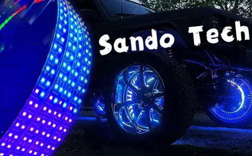 Vista 2 de Luz de anillo de rueda LED de doble fila de 17.5 pulgadas, 672 leds con señal de giro, bloqueo, freno, función de marcha atrás Bluetooth APP/Control