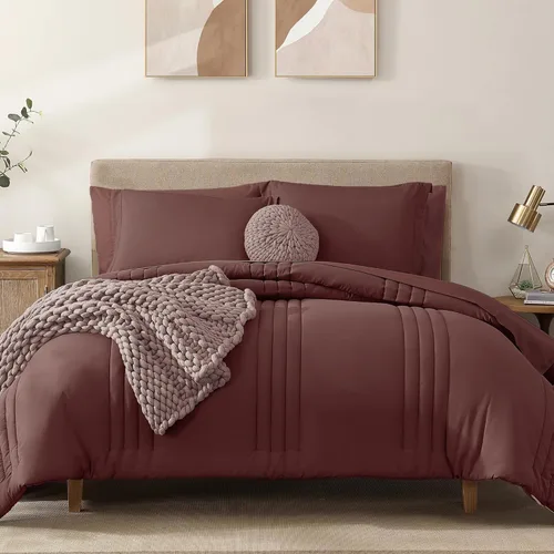 Vista 31 de Monbix Juego de ropa de cama tamaño Twin XL - Juego de 5 piezas extra largo para dormitorio, diseño acolchado, cama en una bolsa Twin XL